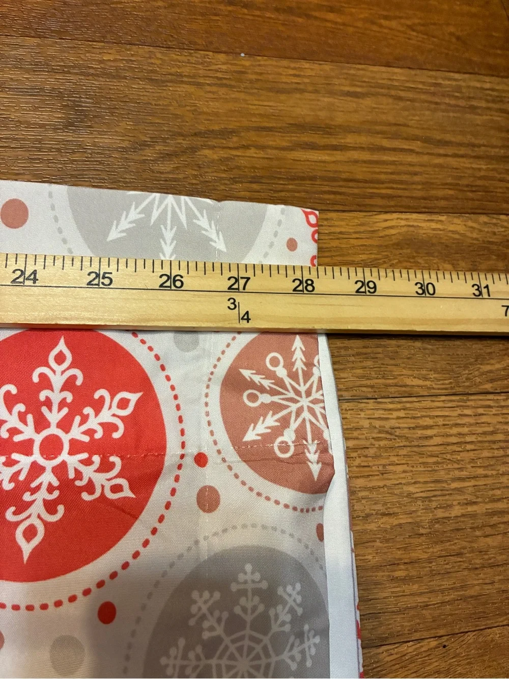 Holiday Snowflake Curtains Panel Set in Red, Tan, and Gray on White 1 Pair